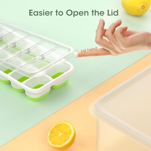 Ice Cube Tray with Lid and Bin - 4 Pack Silicone Plastic Ice Cube Trays