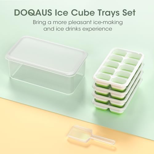 Ice Cube Tray with Lid and Bin - 4 Pack Silicone Plastic Ice Cube Trays