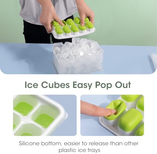 Ice Cube Tray with Lid and Bin - 4 Pack Silicone Plastic Ice Cube Trays