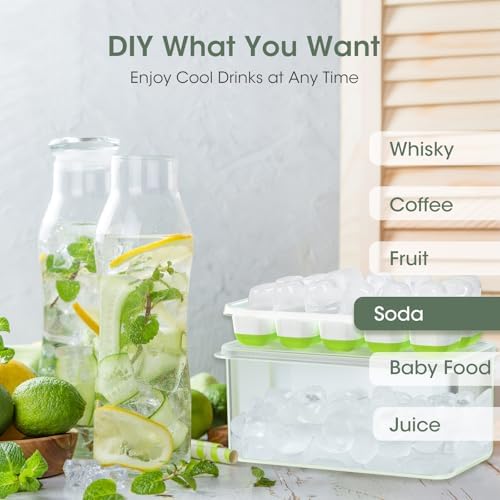 Ice Cube Tray with Lid and Bin - 4 Pack Silicone Plastic Ice Cube Trays