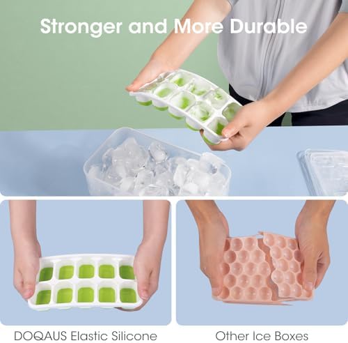 Ice Cube Tray with Lid and Bin - 4 Pack Silicone Plastic Ice Cube Trays