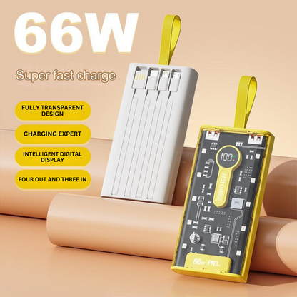 20000 mAh شفاف پورٹیبل پاور بینک 4 بلٹ ان کیبلز کے ساتھ