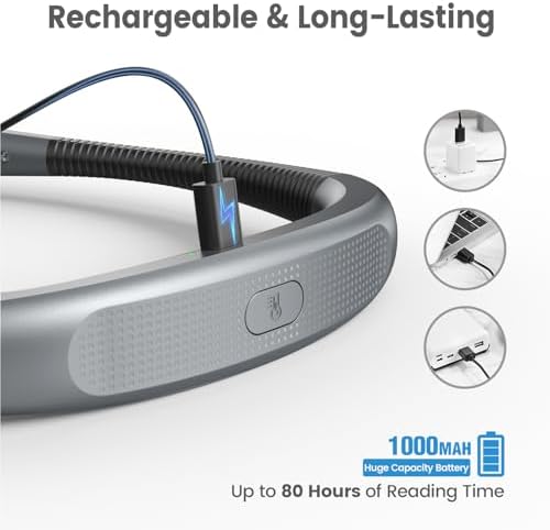 Glocusent Book Light - 3-Color & 6-Brightness Adjustable, Bendable Neck Light, 80-Hour Rechargeable Reading Lamp