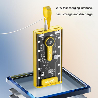 20000 mAh شفاف پورٹیبل پاور بینک 4 بلٹ ان کیبلز کے ساتھ