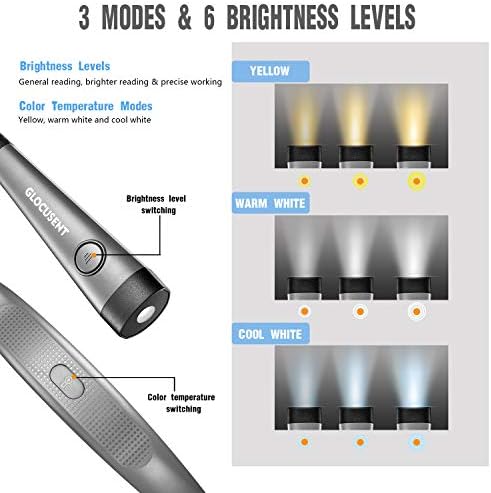 Glocusent Book Light - 3-Color & 6-Brightness Adjustable, Bendable Neck Light, 80-Hour Rechargeable Reading Lamp