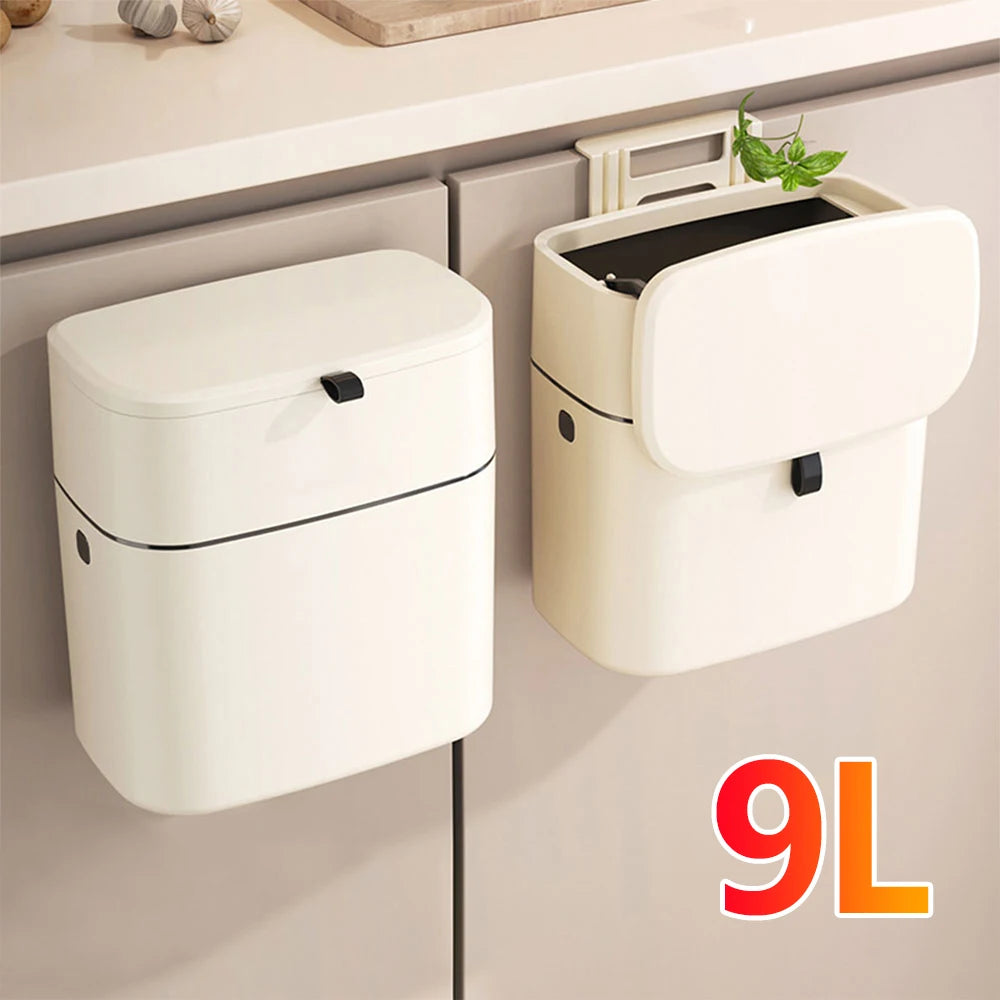 1PC Hanging Trash Can with Lid – Space-Saving & Odor-Sealing Garbage Bin