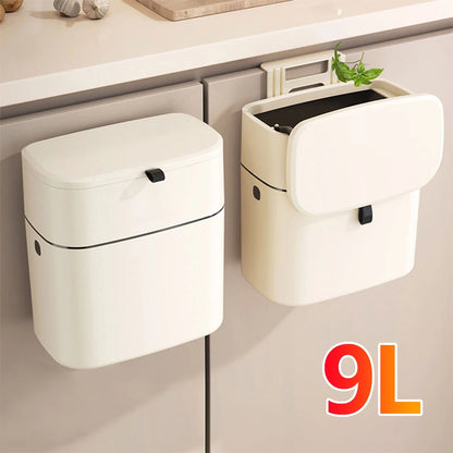 1PC Hanging Trash Can with Lid – Space-Saving & Odor-Sealing Garbage Bin